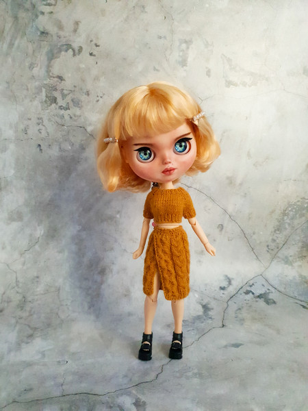 Blythe pattern knitting of set clothes short crop top and a wrap skirt, neo Blythe clothes pattern, Pattern for Blythe