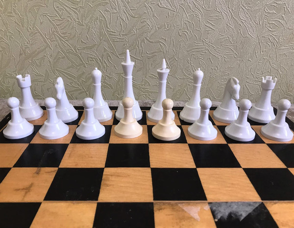 plastic chessmen wooden board soviet chess set