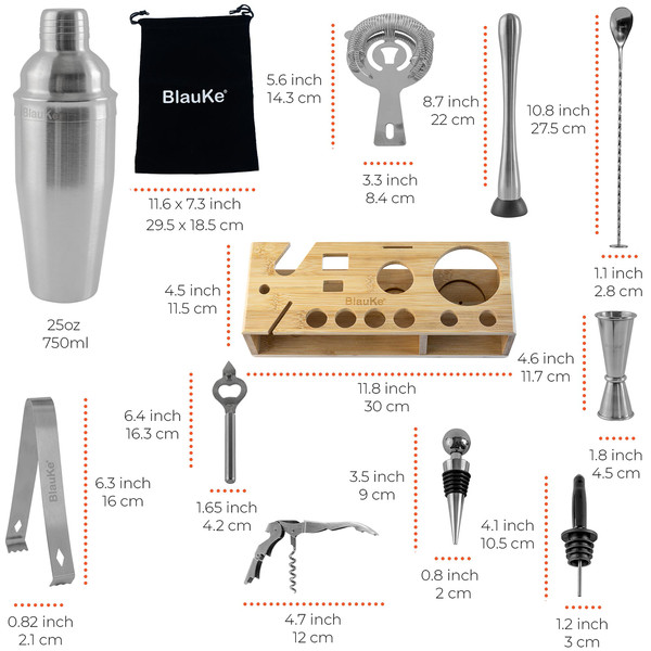 Cocktail Shaker Set with Stand _ 17-Piece Mixology Bartender Kit Bar Set 25oz Martini Shaker, Jigger, Strainer, Muddler, Mixing Spoon, Tongs _ Stainless Steel B