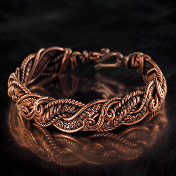 pure copper wire wrapped bracelet bangle handmade jewelry weavig gewellery antique style art 7th 22nd anniversary gift her woman man (3).jpeg