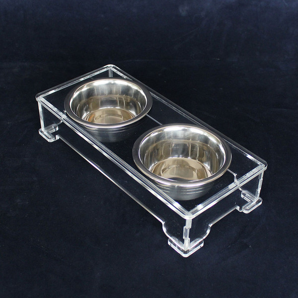 Acrylic elevated dog bowl stand - Modern clear cat food bowl - Inspire  Uplift