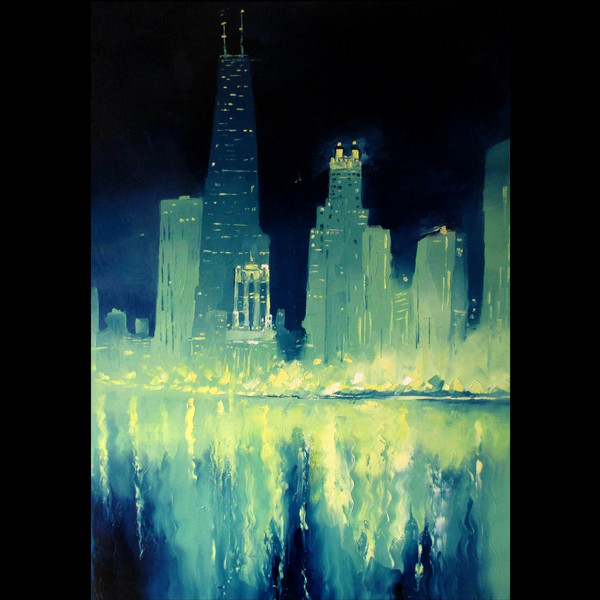 Chicago Painting Original Buy Oil Painting Chicago Wall Art Original Art Chicago Skyline.jpg