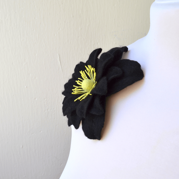 Black Hellebore flower brooch