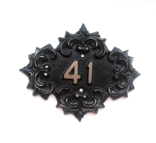 41 cast iron address number plaque vintage