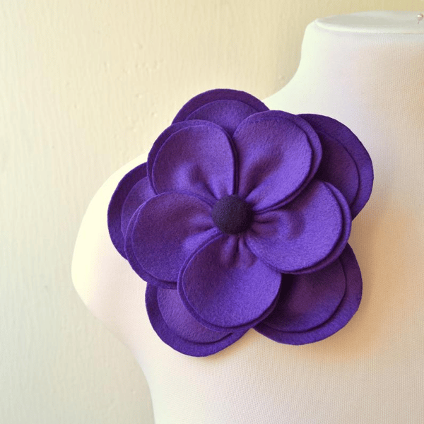 Purple Very Large Brooch, DST Violet Flower Corsage, Statement Accessory, Felt Flowers Pin, Oversized Brooches Set of 3 Brooches 6 | Feltsukrukho
