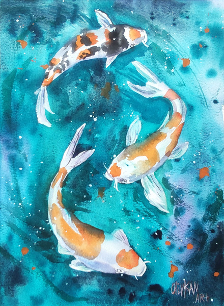Koi Fish Art Original Watercolor Art Fish Ocean Wall Art Koi - Inspire  Uplift
