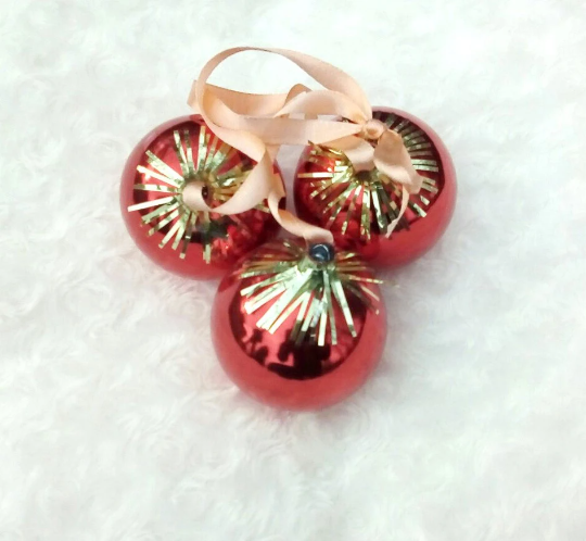 red balls soviet glass christmas ornaments vintage new