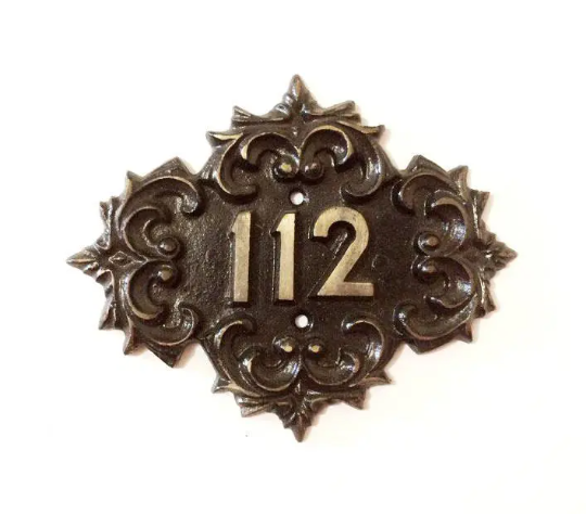 112 old fashioned cast iron address number plaque