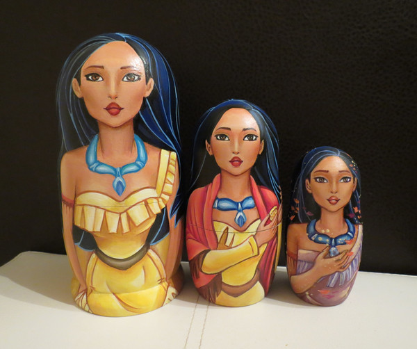 Pocahontas princess Russian wooden nesting dolls
