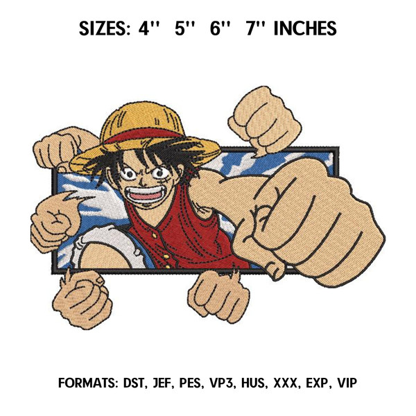 Monkey D Luffy Embroidery Design File / One Piece Anime Embroidery Design/ Machine embroidery pattern. Pes Dst format, Luffy Multi hand