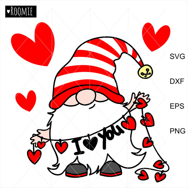 gnome with hearts and garland I love you.jpg