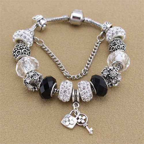 Black and White Beads Charm Pandora Bracelet Bangles.jpg