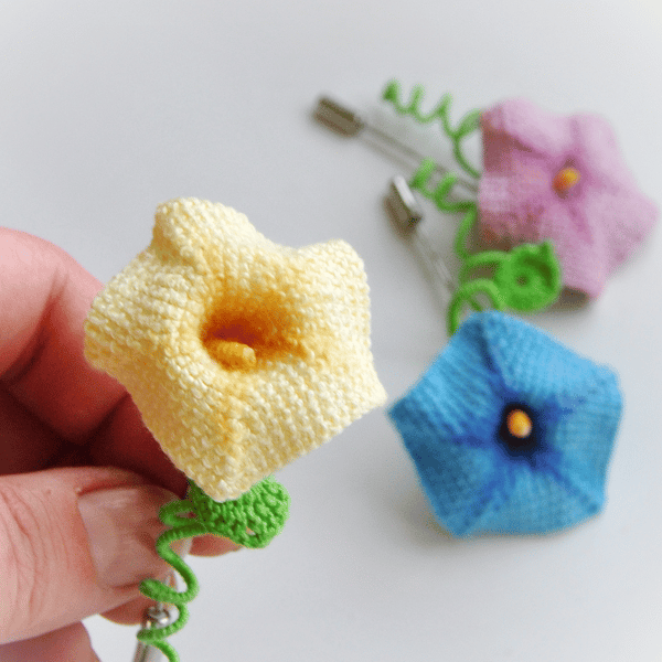Bindweed flower Crochet Pattern, flower brooch pattern, minimalist brooch, realistic flower crochet pattern, tutorial 6.JPG