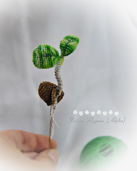Sprouted Bean brooch crochet pattern, realistic plant tutorial, crochet flower guide, cute crochet bean, crochet jewelry 4.JPG