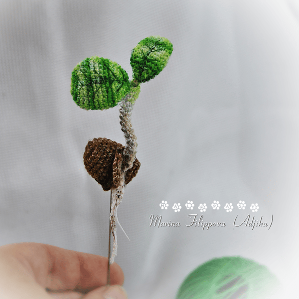Sprouted Bean brooch crochet pattern, realistic plant tutorial, crochet flower guide, cute crochet bean, crochet jewelry 3.JPG