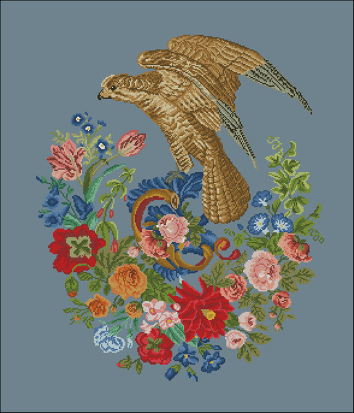 Vintage Cross Stitch Scheme Falcon in the colors