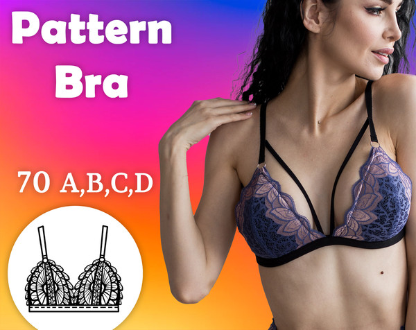 Lace Bra pattern, PDF Bralette pattern. Size - 75A, 75B, 75C