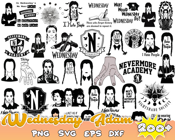 200 Wednesday Addams Svg, Jenna Ortega, Addams Family svg, png, ai, jpeg, pdf digital download Cricut cut cutting clipart.jpg