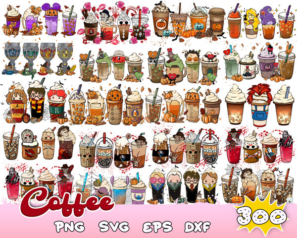 300 Coffee  Png Sublimation Design Bundle , Halloween Coffee Cups Png, Christmas Coffee Cups Png Bundle,Digital Download.jpg