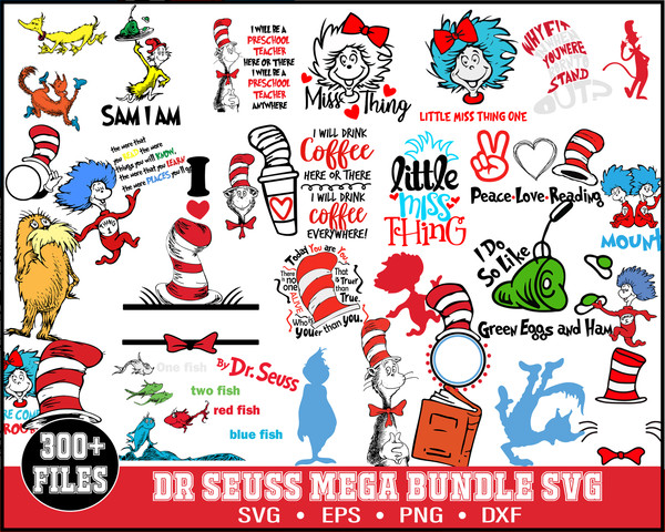 300 Dr Seuss Svg Bundle Layered Item, Dr. Seuss Quotes Cat In The Hat Svg Clipart, Cricut, Digital Vector Cut File, Cat And The Hat.jpg