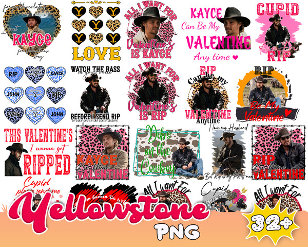 32 Yellowstone valentine Bundle PNG - Mega Valentines Day PNG , for Cricut, Silhouette, digital download, file cut.jpg