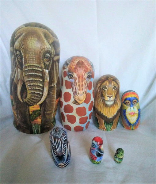 african animals 7 nesting russian dolls elephant