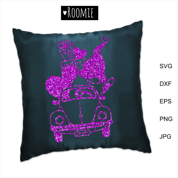 Valentine gnome in retro car Pillow design.jpg
