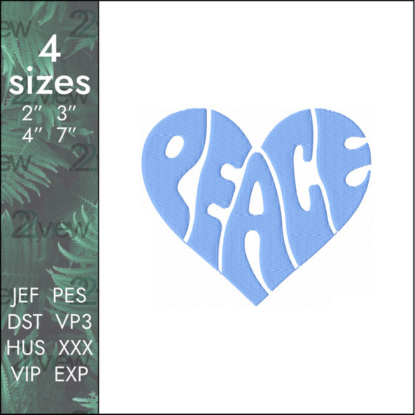 peace heart machine embroidery design