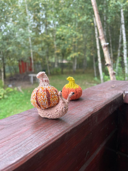 Thanksgiving snail knitting pattern, pumpkin pattern, holiday decor, cute knitted toy, snail toy, animals in love, love  7.jpg