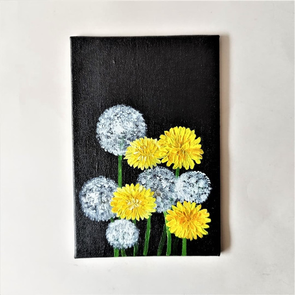Acrylic-dandelion-painting-on-black-canvas-small-wall-art.jpg
