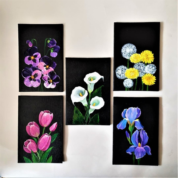 Flower-painting-acrylic-on-black-canvas-set-of-5.jpg