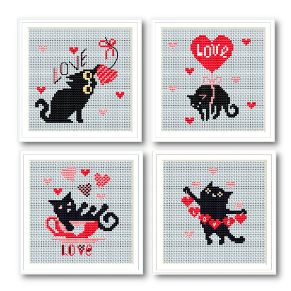 Valentine Cat cross stitch pattern – Cross Stitch Foxy