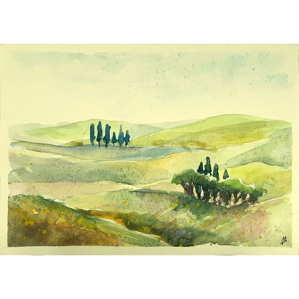 Watercolor painting for Home decor. Tuscany Landscape is sale unframed.