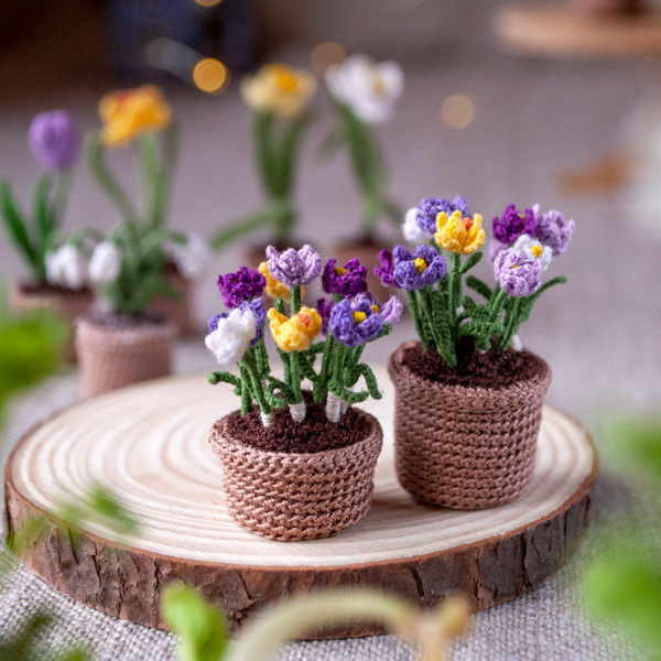 Beautiful Miniature CROCUS in Pot Tiny Fake Flowers, Spring