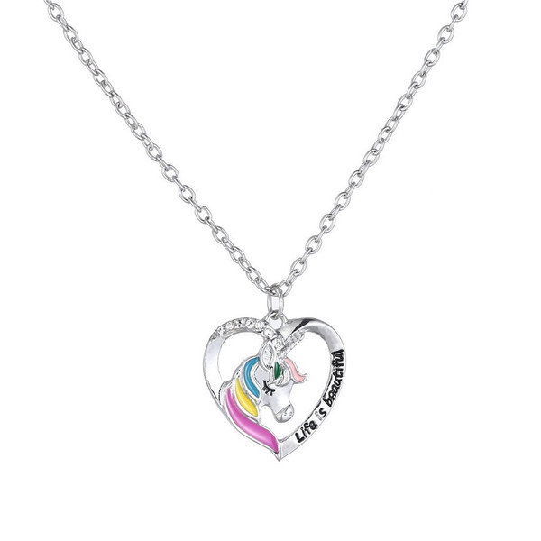 Unicorn Necklace Jewelry Rainbow Horse Oil Drop Pendant Necklace5.jpg