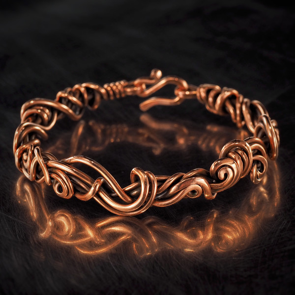 Braided Pure Copper Chain Links Bracelet for Men, Wire Wrapped