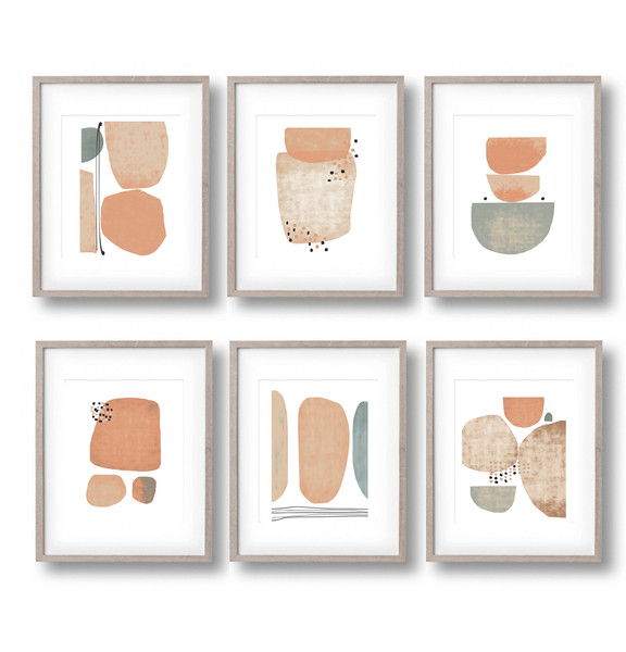 Abstract Set of 6 prints in gentle colors easy to download 1