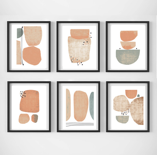 Abstract Set of 6 prints in gentle colors easy to download 6