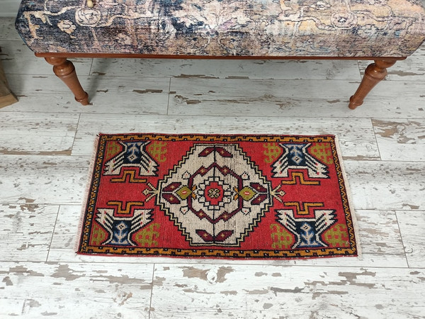 Red Bath Mat, Miniature Rug, Kitchen Mat, Organic Rug, Turkish Rug, Vintage Rug, Floor Mat05.jpg