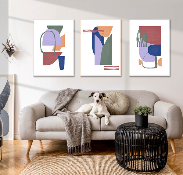 Three modern abstract paintings are easy to download