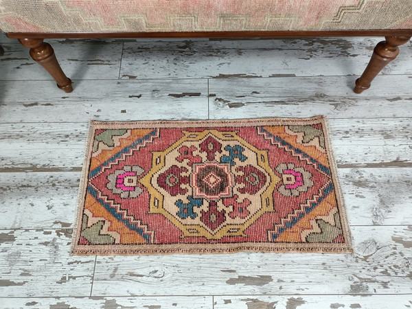 floral mat, meditation mat, pastel color mat, pretty mat, turkish area rug, boho mat, bath mat, vintage oushak rug5.jpg