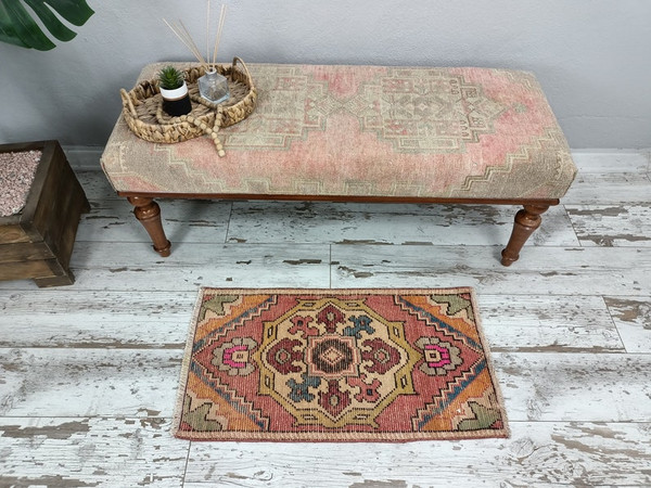 pastel rug, bath mat runner, miniature rug, kitchen mat, turkish vintage rug, small rug, shoe mat, porch mat, wool rug04.jpg