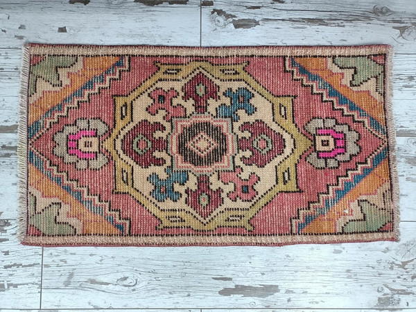 pastel rug, bath mat runner, miniature rug, kitchen mat, turkish vintage rug, small rug, shoe mat, porch mat, wool rug05.jpg