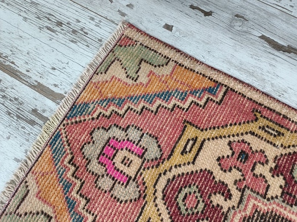 pastel rug, bath mat runner, miniature rug, kitchen mat, turkish vintage rug, small rug, shoe mat, porch mat, wool rug07.jpg