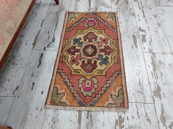 pastel rug, bath mat runner, miniature rug, kitchen mat, turkish vintage rug, small rug, shoe mat, porch mat, wool rug02.jpg