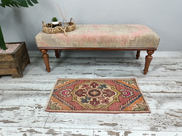 pastel rug, bath mat runner, miniature rug, kitchen mat, turkish vintage rug, small rug, shoe mat, porch mat, wool rug01.jpg