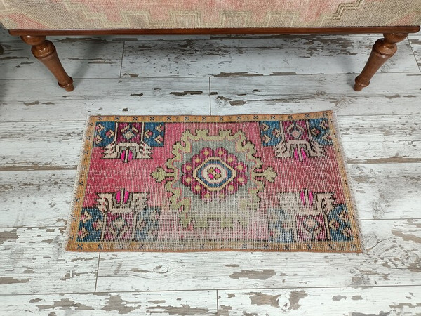oriental rug, miniature rug, pink blue rug, vintage rug, boho decor rug, retro mat, turkish rug, organic mat, bath rug05.jpg