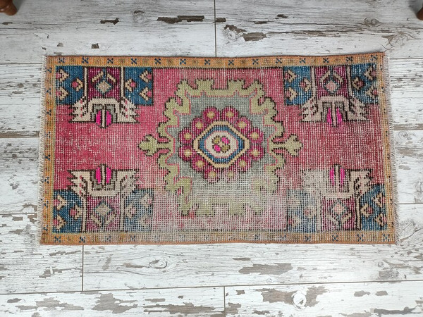oriental rug, miniature rug, pink blue rug, vintage rug, boho decor rug, retro mat, turkish rug, organic mat, bath rug06.jpg