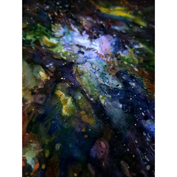 Universe. Galactic center. Fragment of a close-up hand painted artwork.