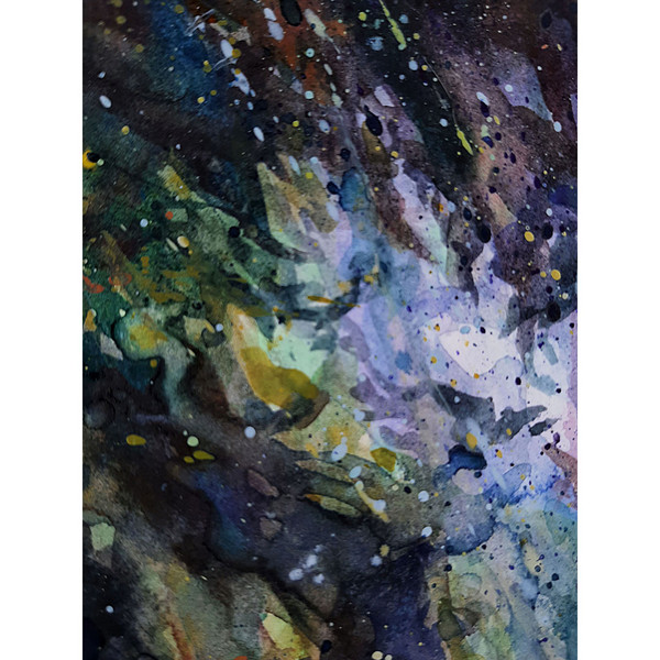 Cosmos. Black space. Fragment of a close-up Small painting.